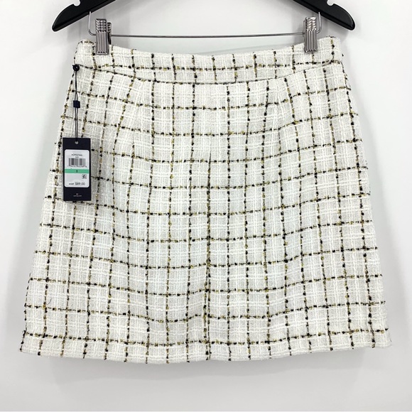 Tommy Hilfiger NWT Ivory Black Gold Plaid Tweed Mini Pencil Pocketed Skirt, 8 - Picture 12 of 16